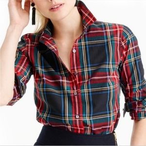 NWT 🎄 J. Crew Petite Perfect Holiday Button Shirt, Stewart Tartan Plaid, Size 6